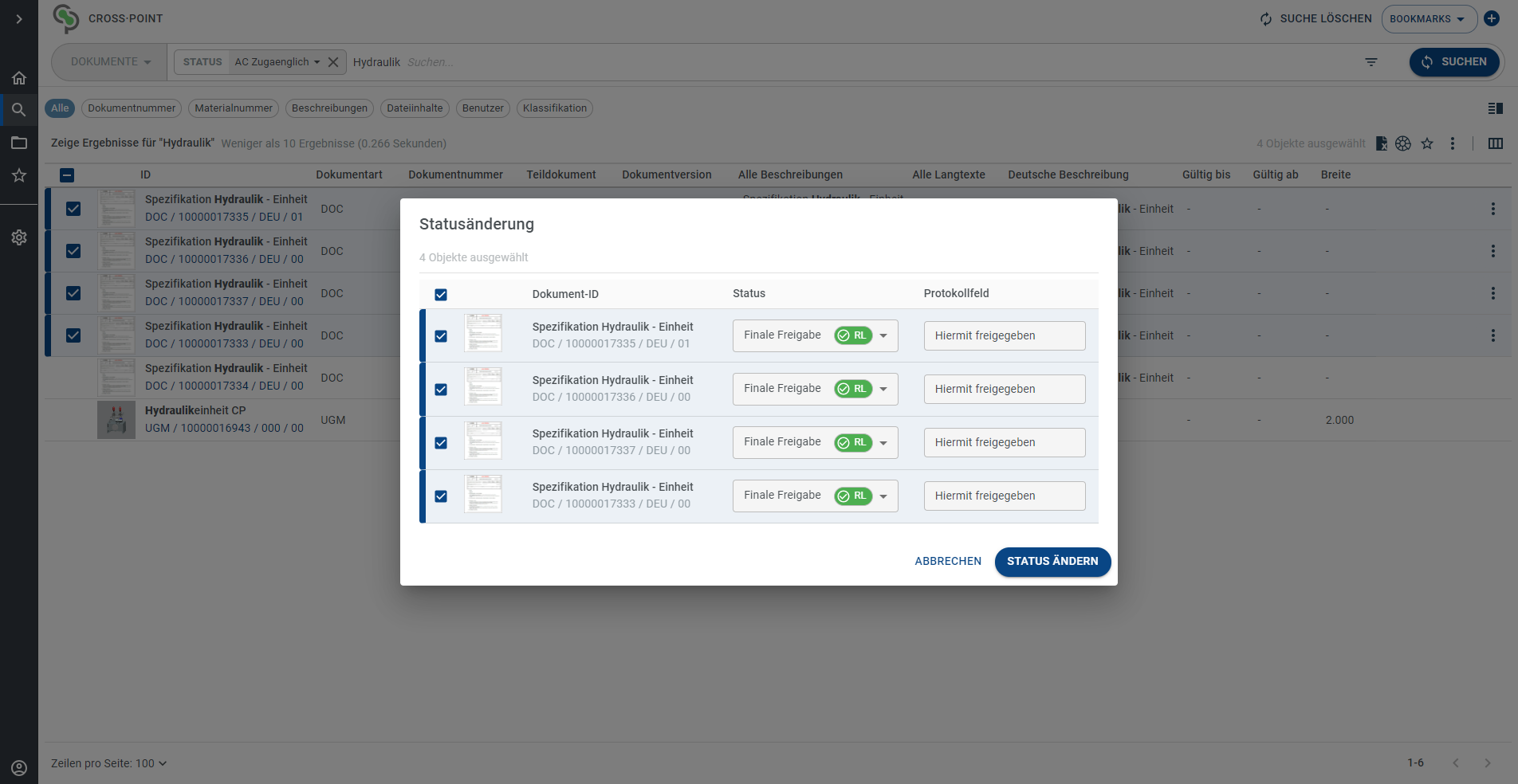 Anwender:innen können Statusänderungen an einzelnen sowie mehreren SAP-Dokumenten durchführen.