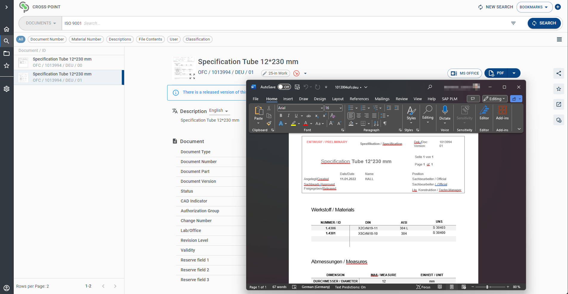 MS Office integration